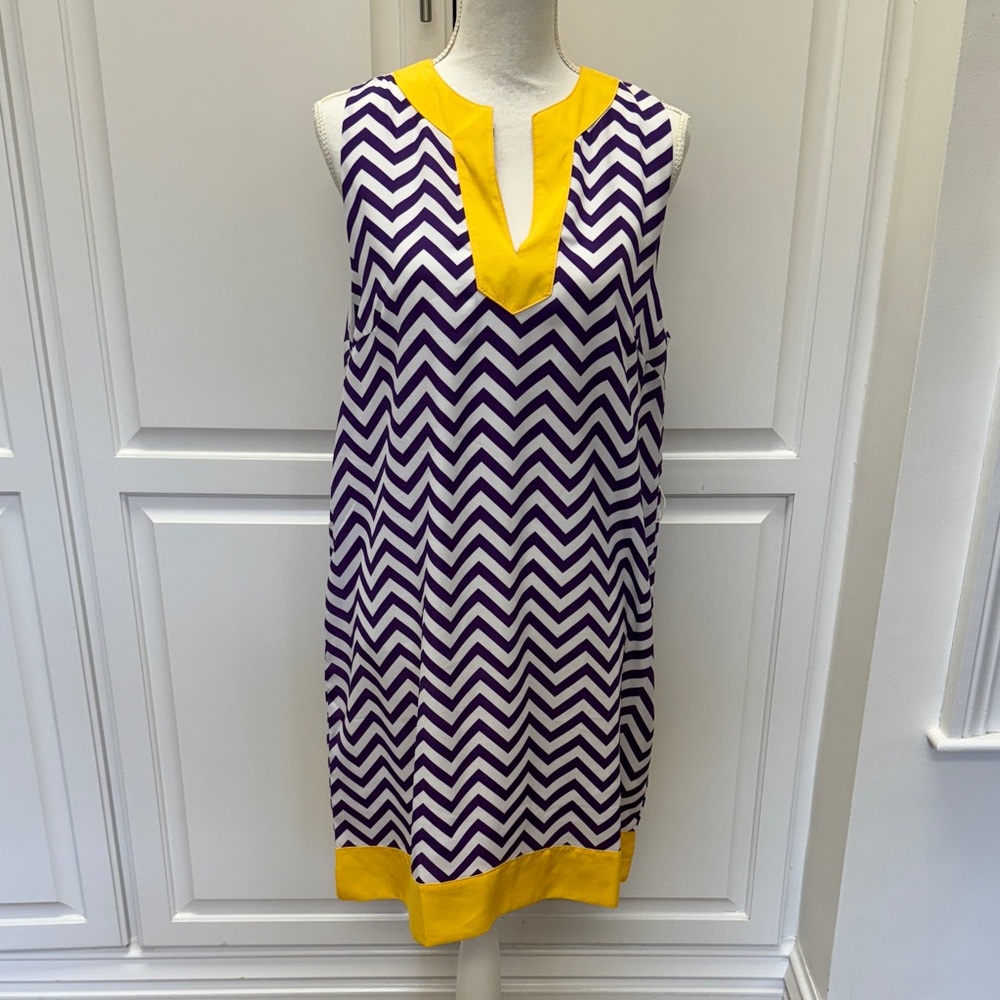Mud Pie Purple and Yellow Chevron Mini Dress Game Day dress